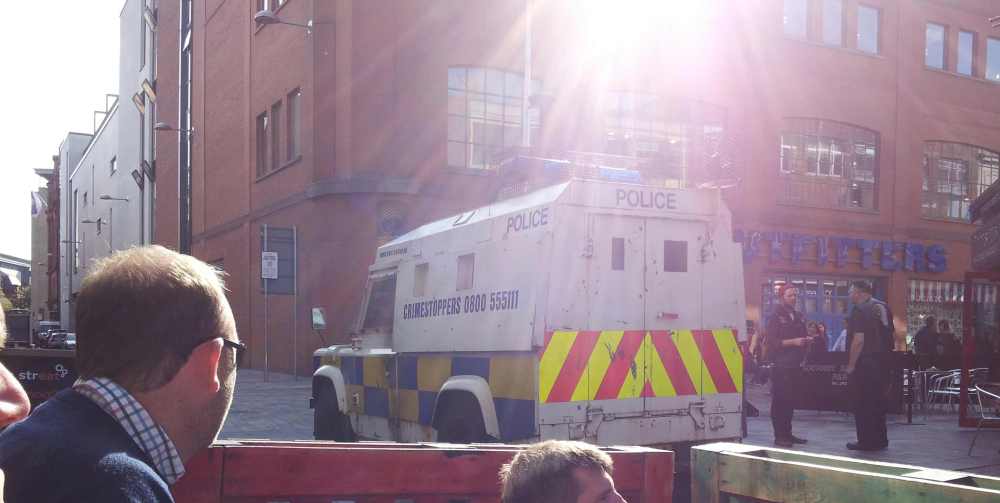Tourists in Belfast bar watch RUC Land Rover