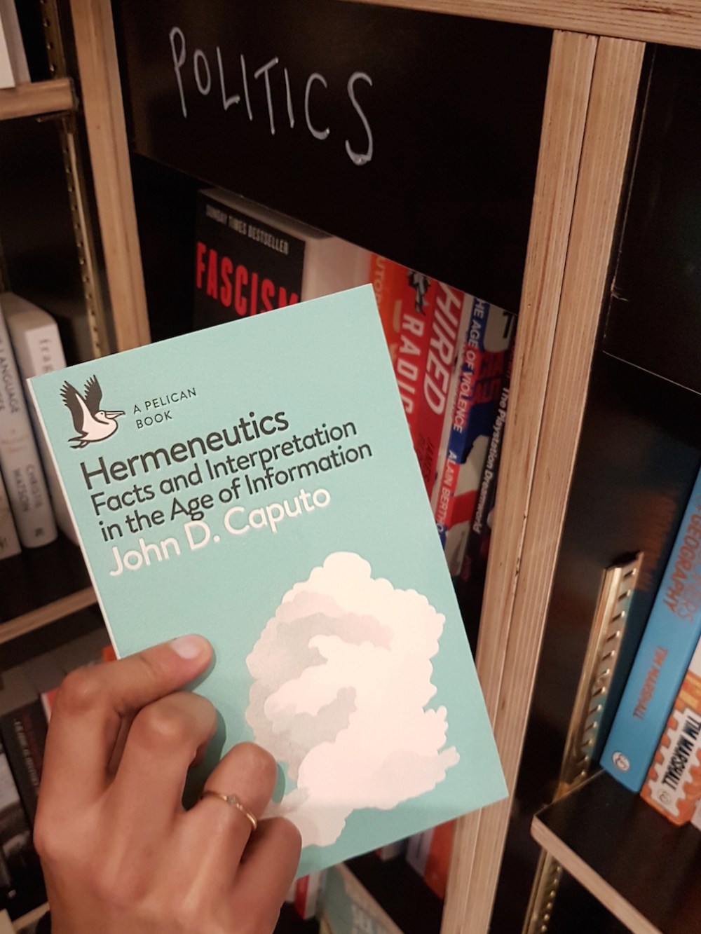 Picking up a politics book in Pages copy