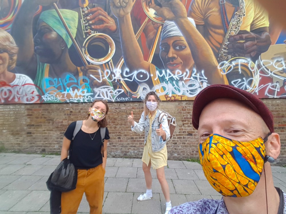 Funzing pic masks Dalston peace mural tour tweaked